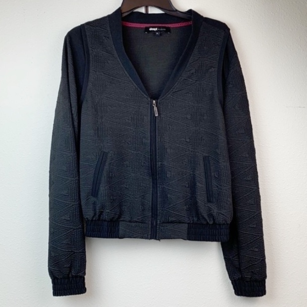 Eksept stretch knit Jacquard bomber jacket loungewear zip up faux pockets EUC